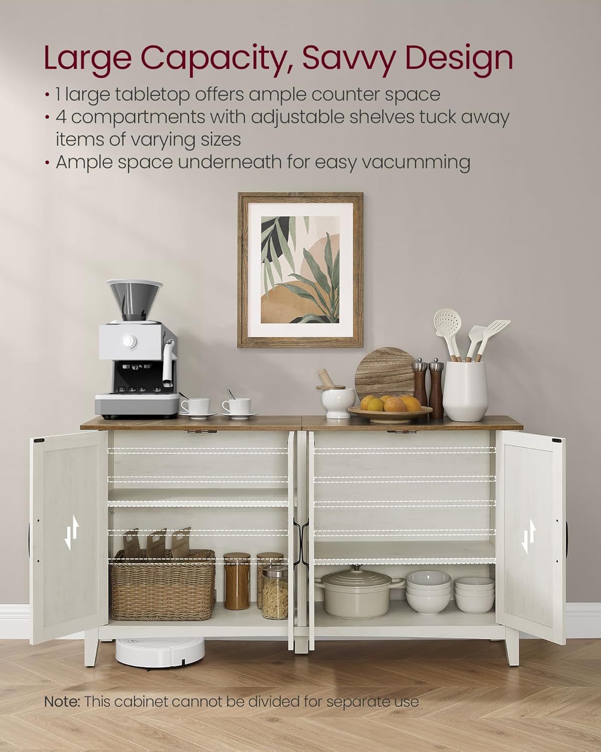 VASAGLE Buffet Cabinet, Coffee Bar, Adjustable Shelf | Sideboard Storage with Cable Hole, Rustic White and Honey Brown, LIRY Collection ULSC381W01