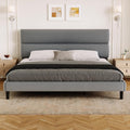 GRUSIGN King Size Platform Bed Frame with Velvet Headboard, Adjustable Height Wooden Slats Support, Upholstered Mattress Foundation, Fits Mattress or Mattress with Box Spring, Easy Assembly, Grey