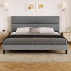 GRUSIGN King Size Platform Bed Frame with Velvet Headboard, Adjustable Height Wooden Slats Support, Upholstered Mattress Foundation, Fits Mattress or Mattress with Box Spring, Easy Assembly, Grey