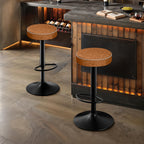 STOOLINK Tall Bar Stools Set of 2, Microfiber Leather Bar Height Stools | 360° Swivel Backless Bar Stools with Round Seat, Adjustable Counter Stools for Kitchen Island, Pub, 330 Lbs, Brown