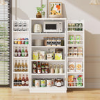 47in Kitchen Pantry Cabinet, Wood Kitchen Storage Pantry Cabinets Freestanding Pantries Cabinets with Doors & Adjustable Shelves, White