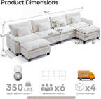 URRED Oversized Modular Sectional Sofa，Solid Beige：157" U Shaped | Modern Comfy Cloud Couch with Movable Ottoman and Pillow, Deep Seat Couches for Living Room, Bedroom or Apartment