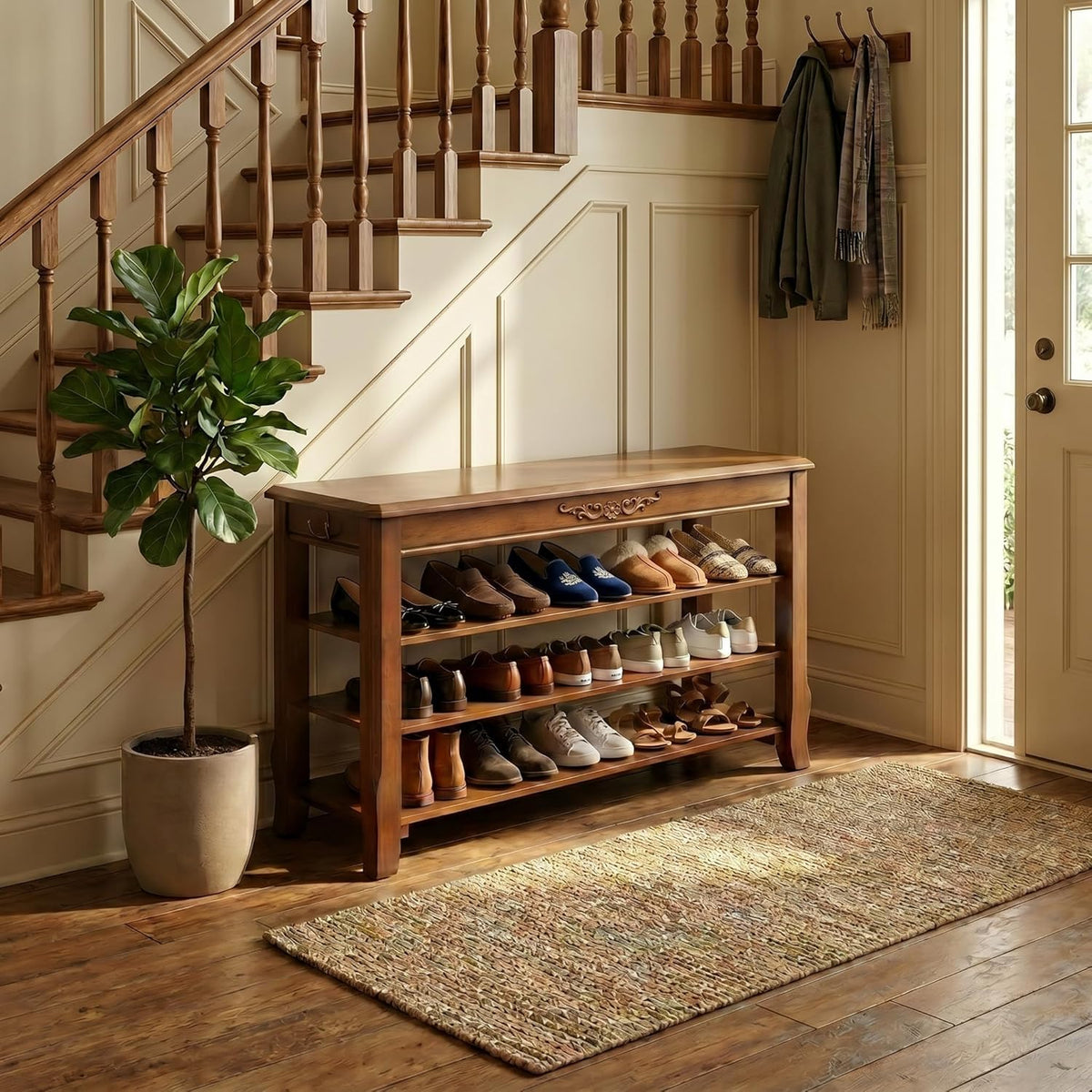 Shoe Rack Bench with Lift-Top Storage,3-Tier Shoe Storage Bench with Wooden Seat,550lbs Heavy Duty Entryway Bench for Hallway,Foyer,Front Door,Closet,Shoe Organizer Bench,39.4"