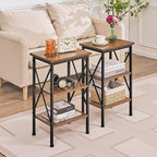 VECELO End Side Table Night Stand,X-Design with Storage Shelf for Bedroom,Living Room,Brown
