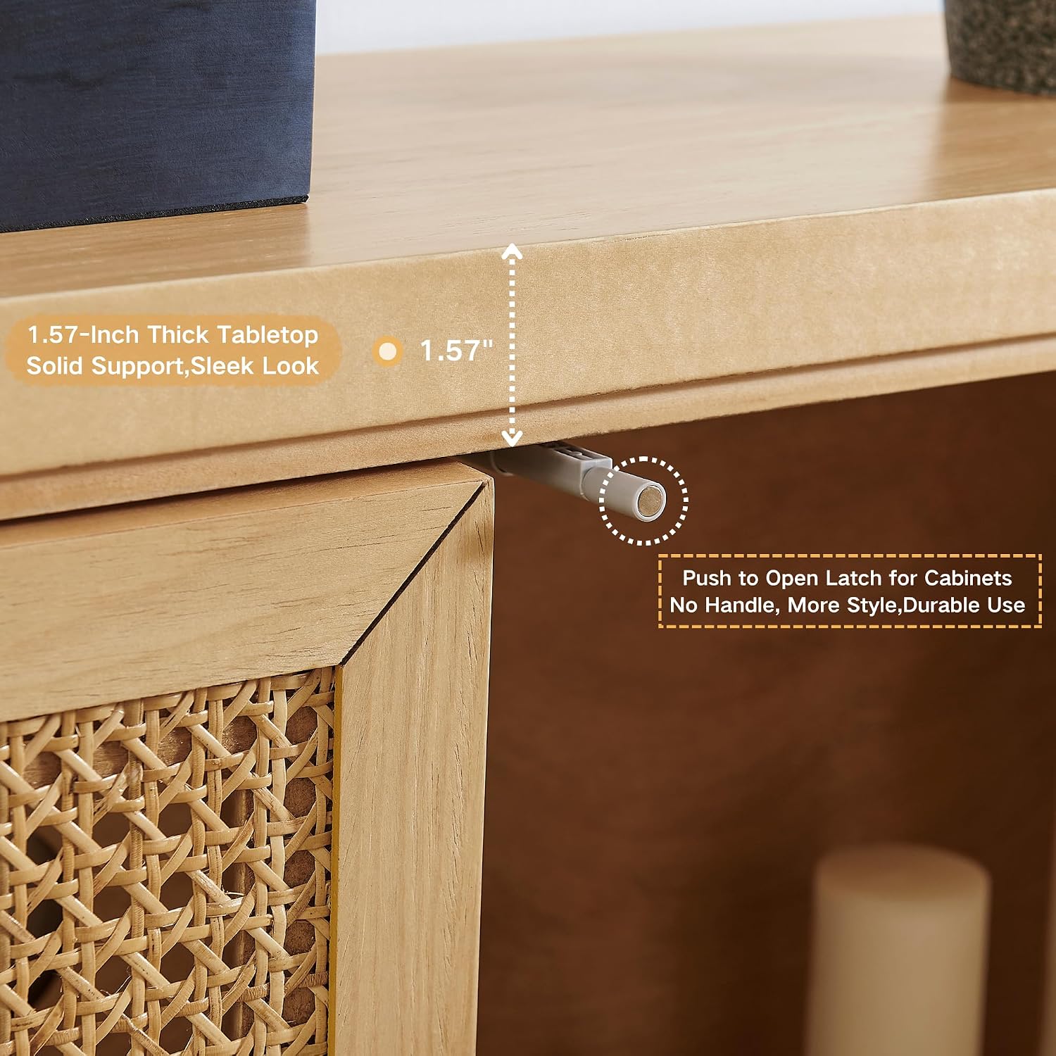 LKTART Small Sideboard Buffet Cabinet,Thin Kitchen Storage Cabinet with 2 Rattan Doors,Boho Wooden Console Table for Living Room,Entryway(39.4" Natural)