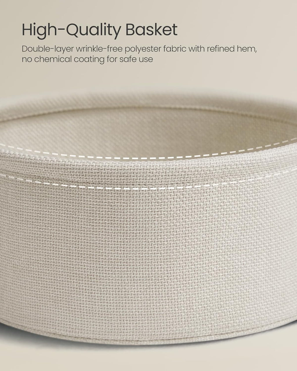 VASAGLE LILEA Collection - Side Table with Charging Station, Round End Table with Fabric Basket, Nightstand with USB Ports, for Living Room, Bedroom, Modern, Cream White ULET228N01