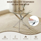 35.5 Inch Round Glass Dining Table, Modern Kitchen Table with 8mm Tempered Glass Top Chrome Metal Legs, Small Round Dining Table for 2–4 People Kitchen Dining Room Apartment