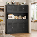 HIFIT 71“HX55“W Kitchen Hutch, Farmhouse Pantry Cabinet for Food Storage | Large Kitchen Pantry Cabinet with Countertop and Storage Drawers for Dining Living Room, Black