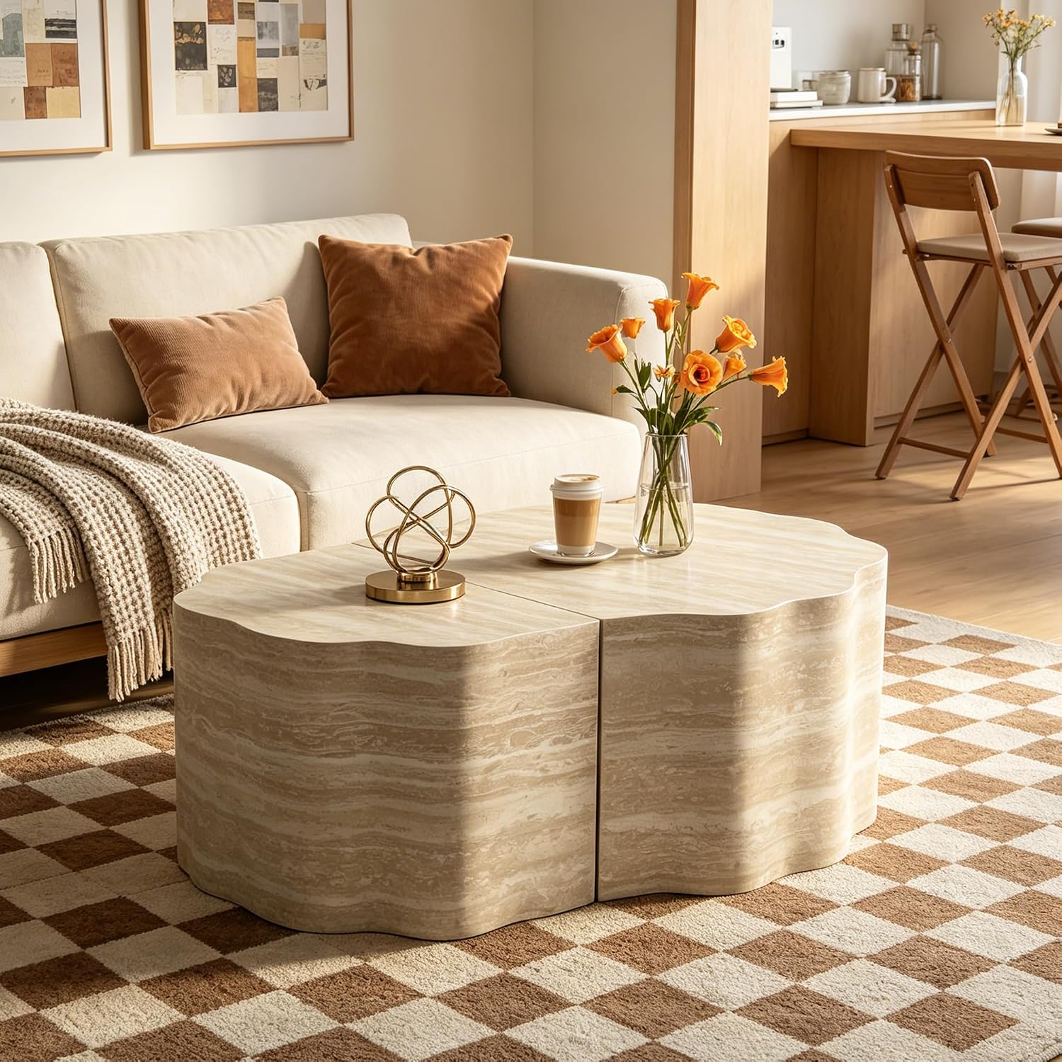 Round Nesting Coffee Table Set of 2, Wood Nesting Side End Tables | Pre-assembled, Fits Pets, Fits Apartment Office Balcony, L29.33xW23.70 & L24.01xW15.86 Inch, Elegant Minimalist