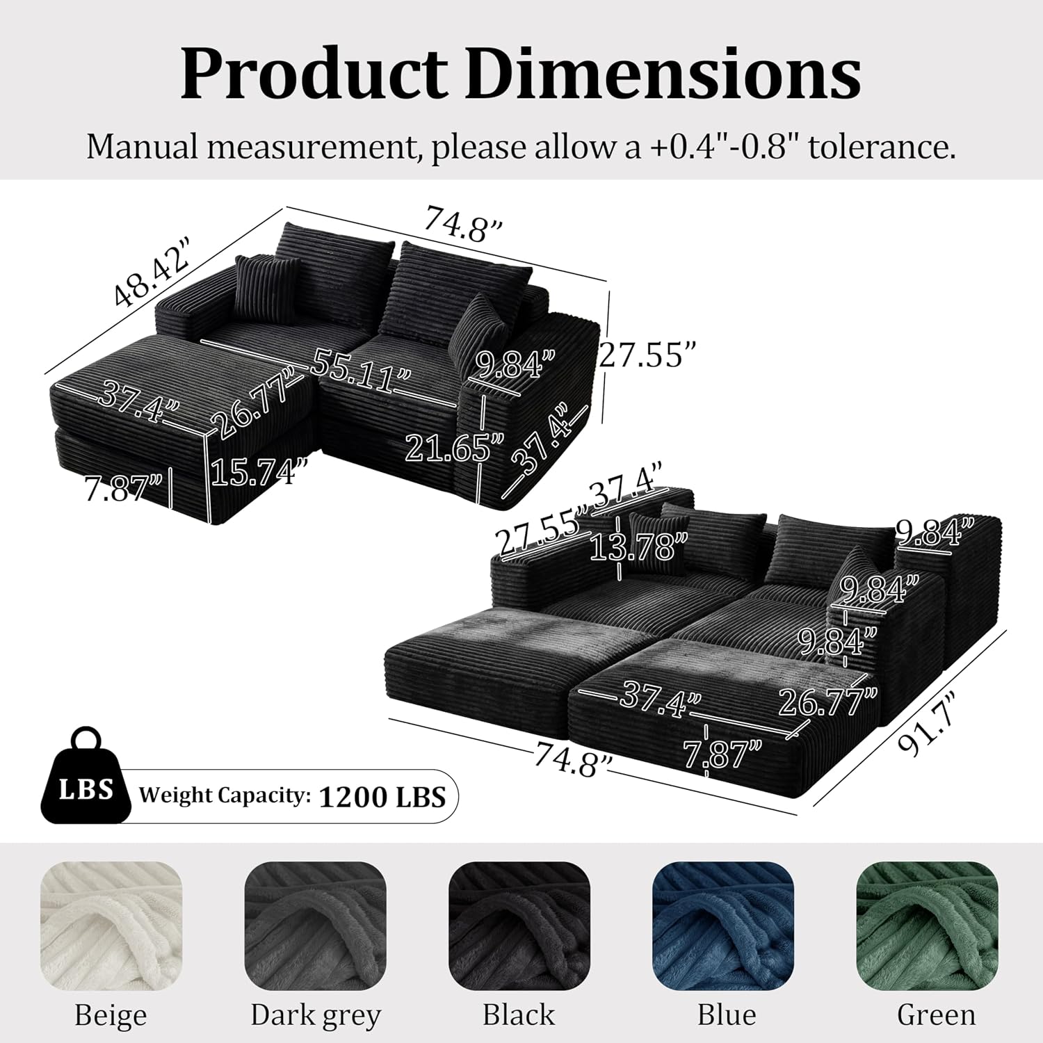 Cloud Modular Sectional Sofa, Comfy Couch with Non Slip Base, Modern L-Shaped Couch with Chaise, Customizable Sleeper Sofa for Living Spaces, No Assembly & Deep Seat (Black)