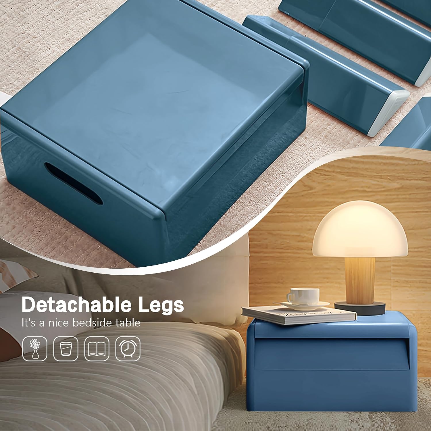 Colorful ABS Plastic Nightstand Detachable Storage Side Table Stool | Tool-Free Assembly, Eco-Friendly Plastic, Detachable Legs, 230 Lbs Load, Bedroom, Living Room, Bathroom, Outdoor & Pool Use