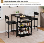 3-Piece Small Bar Table and Chairs Set for 2,Small Dining Table with 2 PU Cushioned Stools,3 Storage Shelves, Space Saving Kitchen Table Set for Breakfast Nook, Apartment, Bistro,Black.