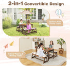 Kids Picnic Table Set with Benches and Umbrella, Foldable Wooden Table and Chair Set for Indoor and Outdoor Use, Playroom Furniture for Toddlers, Children, Baby (Brown)