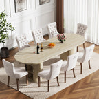 Modern Extendable Dining Table for 6-8-10,Rustic Expandable Oval Kitchen Tables,63-79-94 Inch Large Dining Table with Faux Travertine Top and Storage Pedestal Base
