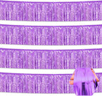 4 Pack 10 Feet Light Purple Foil Fringe Garland Metallic Tinsel Streamers Banner Wall Hanging Curtain Backdrop for Parade Floats, Wedding, Graduate, Mother's Day, Birthday Party Decoration