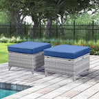 Belord Outdoor Furniture Ottoman Set of 2 Patio Seating Footstool All-Weather Rattan Wicker Ottoman Seat with Soft Cushions for Patio Furniture Set