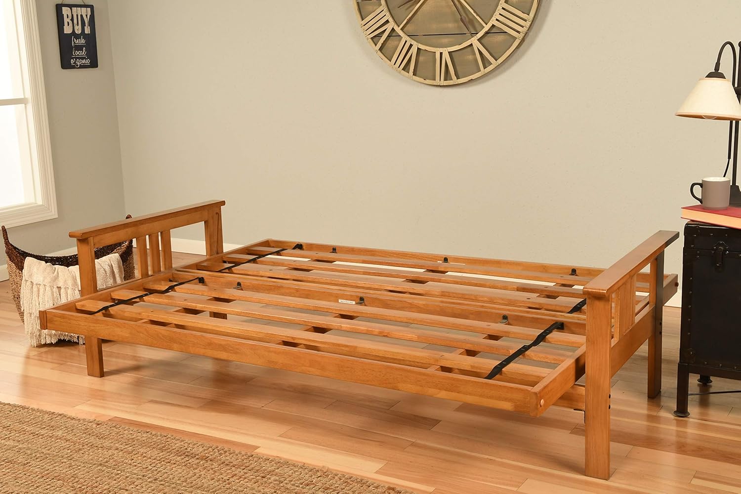 Kodiak Furniture Monterey Futon Set, No Drawers, with Butternut Base and Oregon Trail Saddle Mattress