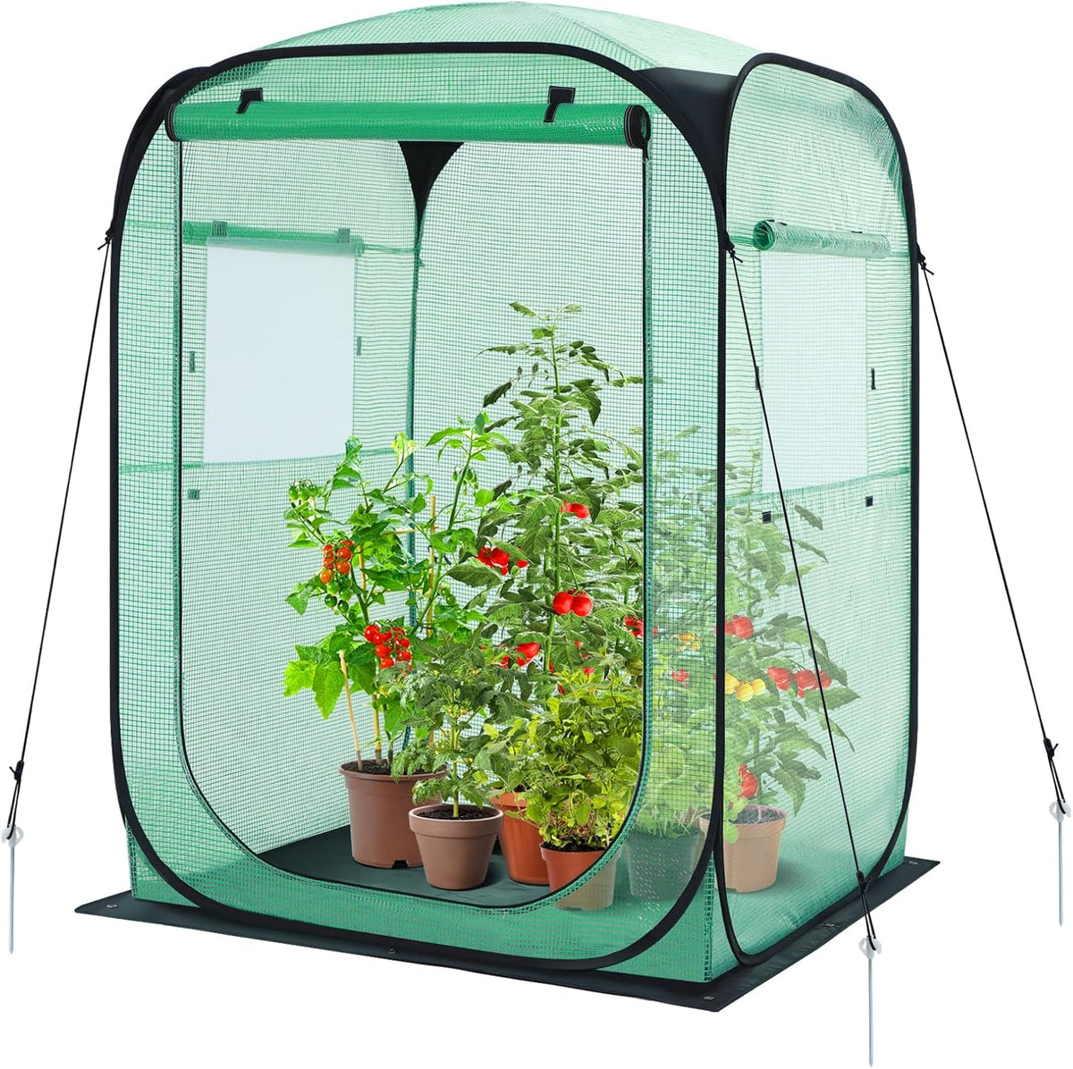 Ohuhu Pop Up Greenhouse for Outdoors, Portable Walk-in Mini Green House with Removable PE Mat & Mesh Window Fast Set-up GreenHouses for Indoor Outside Protecting Plant from Cold Frost & Birds
