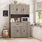 HOSTACK 71" H Kitchen Pantry Storage Cabinet, Farmhouse Hutch Cabinet, Grey | Space-Saving Pantry Cabinet with Charging Station & 2 Large Drawers & Adjustable Shelves, Tall Kitchen Hutch, Dining Room