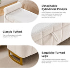 63" Storage Ottoman Bench, End of Bed Ottoman with Storage, Large Ottomans for Foot of Bed with Gold Legs and Removable Pillows for Entryway, Living Room, Teddy Cream White