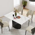 55" Modern Dining Table for 4-6, White Rectangle Dining Table, Sintered Stone Dining Tabletop with U-Shape Carbon Steel Pedestal (Table Only)