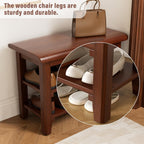 SShoe Rack Bench Mid Century Modern 2-Tier Shoe Rack Organizer for Entryway Hallway or Living Room Farmhouse Rustic Wooden Seat Bench Brown 11.8" Dx31.5 Wx16.5 H
