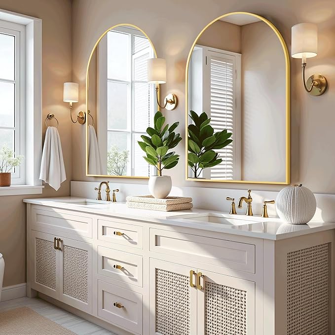 Arched Bathroom Mirror for Wall, Mirror for Vanity,38''x26'' Large Wall Mounted Mirror, Metal Frame (38''x26'', Gold)