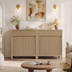 SICOTAS 58" Fluted Buffet Cabinet with Storage, Modern Farmhouse Sideboard with 4 Doors, 2 Drawers & Adjustable Shelves, Sturdy Credenza for Kitchen, Living Room & Entryway, Reclaimed Light Oak