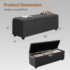 38-inch Dark Grey Fabric Storage Ottoman Bench with Hinged Lid - Long End of Bed Bench for Bedroom, Living Room & Entryway, Footrest Seat Trunk