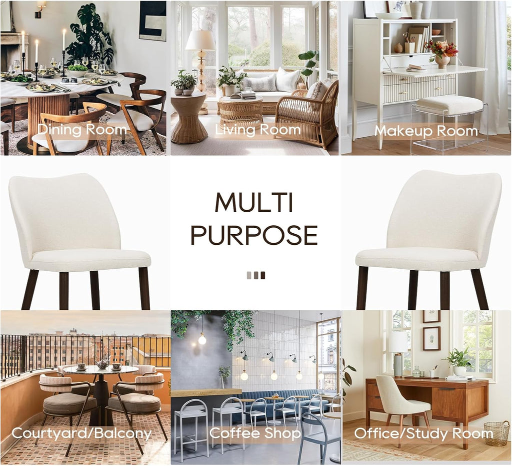COLAMY Upholstered Dining Chairs Set of 4, Modern Kitchen & Dining Room Chairs with Curved Back, Fabric Padded Seat and Solid Wood Legs, Side Chairs for Restaurant, Cafe & Home, Beige