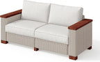PaPaJet Outdoor Loveseat Patio Sofa, Wicker Couch with Solid Armrests & Legs, 4.7" Thick Cushion, UV-Resistant Modular Sofa for Porch, Backyard, Garden