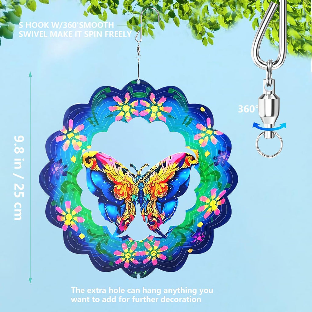 Metal Wind Spinners 3D Hanging Butterfly Wind Spinner 10Inch Metal Wind Spinners for Outdoor&Indoor Decor, Yard Art, Garden Decoration, Blue