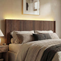 Queen Size Headboard Only, Modern Fluted Wall-Mounted Head Board with Lighting, Boho Wood Bed headboard Stylish Bedroom Decor, Espresso