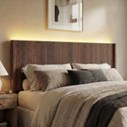 Queen Size Headboard Only, Modern Fluted Wall-Mounted Head Board with Lighting, Boho Wood Bed headboard Stylish Bedroom Decor, Espresso