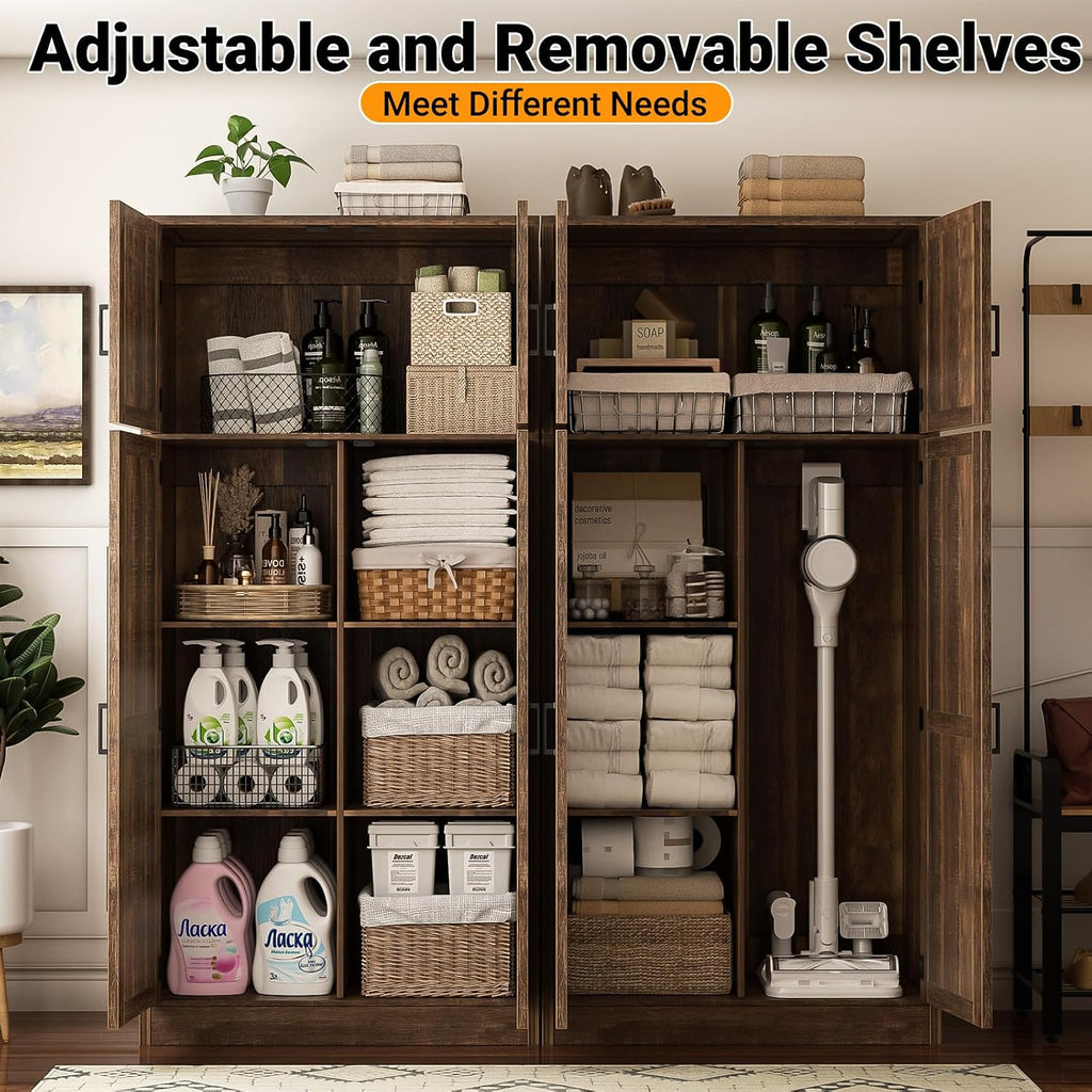 Unikito 71” Kitchen Pantry Storage Cabinet with Adjustable Shelves, 2 Pack | Large Farmhouse Storage Cupboard, Barn Doors, Sturdy and Deep, Versatile for Dinning Room, Living Room, Weathered Brown