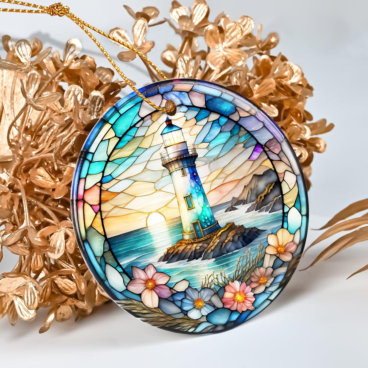 Colorful Ceramic Lighthouse Christmas Ornament for Tree, Holiday Decorations, Christmas Decor, Lighthouse Lovers Gifts, Ornament Gift Ideas