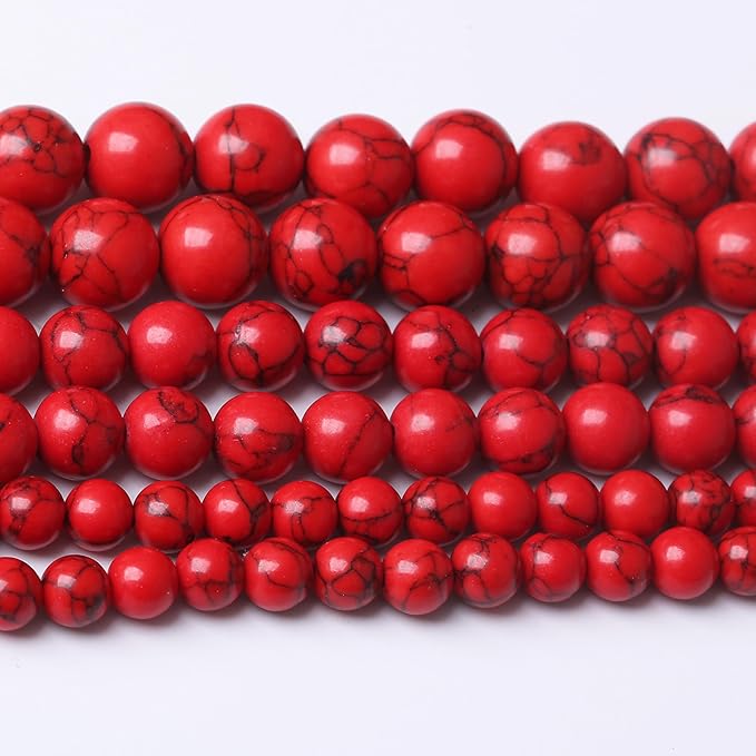Red Turquoise Stone Beads Gemstone Round Crystal Energy Jade Beads Stone Beads for Jewelry Making DIY Bracelet Necklace Jewelry Making 1 Strand 15.5inch 31PCS 12MM