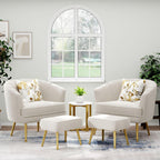 Andeworld Velvet Accent Chair with Ottoman, Barrel Armchair, Beige | Velvet Upholstery Side Chair, Includes Ottoman, Golden Metal Legs, 350 Lb Capacity, Living Room Bedroom Office