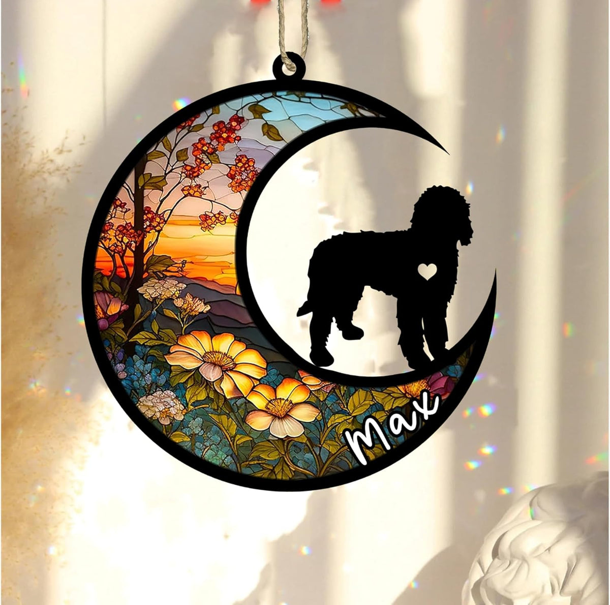 Personalized Dog Memorial, Custom Name Labradoodle Dog Christmas Ornament with Name, Custom Breeds, Pet Loss Light Catcher, Gifts for Lovers Loss of Pet Sympathy on Mothers Day Christmas