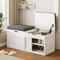 iPormis Shoe Storage Bench,40" Wide 2-Tier Shoe Bench with Padded Seat Cushion and Lift Top Storage,Entryway Bench with Adjustable Shelf,Wooden End of Bed Bench,White
