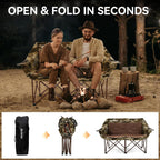 Double Camping Chairs Oversized Loveseat - 2 Person Camping Chair Portable Lawn Folding Chair for Outside Adults - Heavy Duty Outdoor Camping Couch with Cup Hold, Camouflage