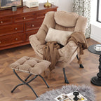 Lazy Chair with Ottoman, Comfy Chair with Pillow，Pure Khaki