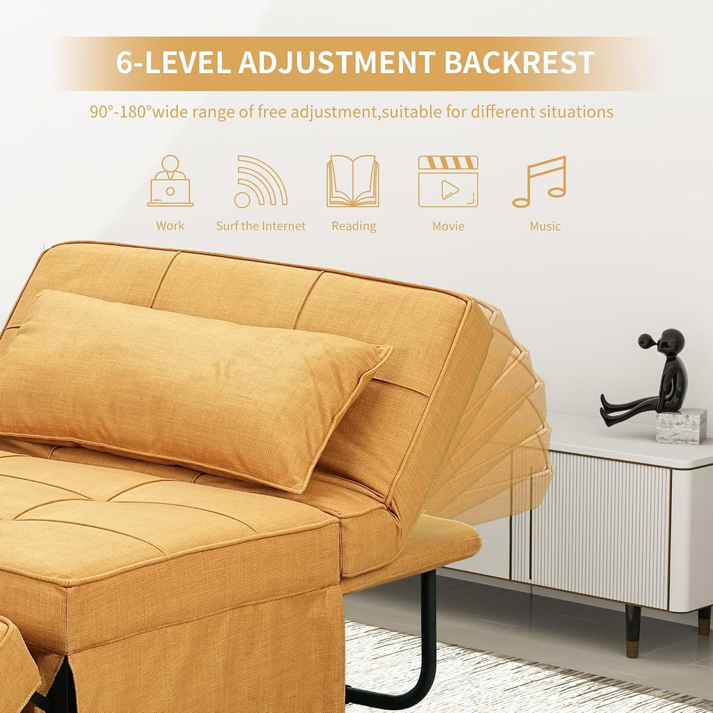 Yellow Sofa Bed, Convertible Chair 4 in 1 Multi-Function Modern Folding Ottoman Guest Bed with Adjustable Sleeper for Small Room Apartment