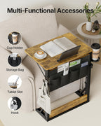 HUANUO Adjustable TV Tray Table with Cup Holder, Storage Bag & Tablet Slot