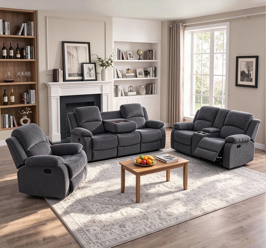 Leather Recliner Sofa Set for Living Room Furniture Sets,Dark Gray Reclining Couch Set for Living Room/Office/Theater Seating(3 Pieces Set)