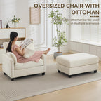 WUTUTUEE 57.5" Oversized Chaise Lounge with Ottoman Indoor, White Reading Chair with Ottoman & Sofa Bed, Chenille Upholstered Comfy Sleeper Chair for Living Room, Bedroom, Office