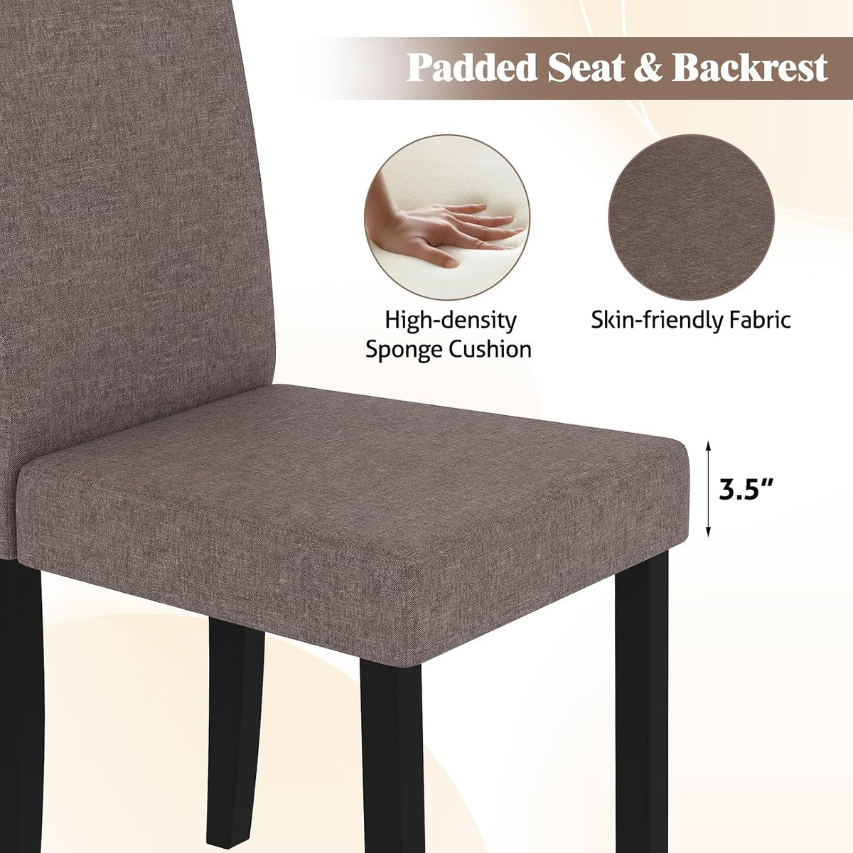 GOFLAME Upholstered Dining Chairs Set of 4, Fabric Kitchen Chairs with Padded Seat, Tilt Backrest, Rubber Wood Legs, Armless Side Chairs for Dining Room, Living Room, Restaurant, Brown