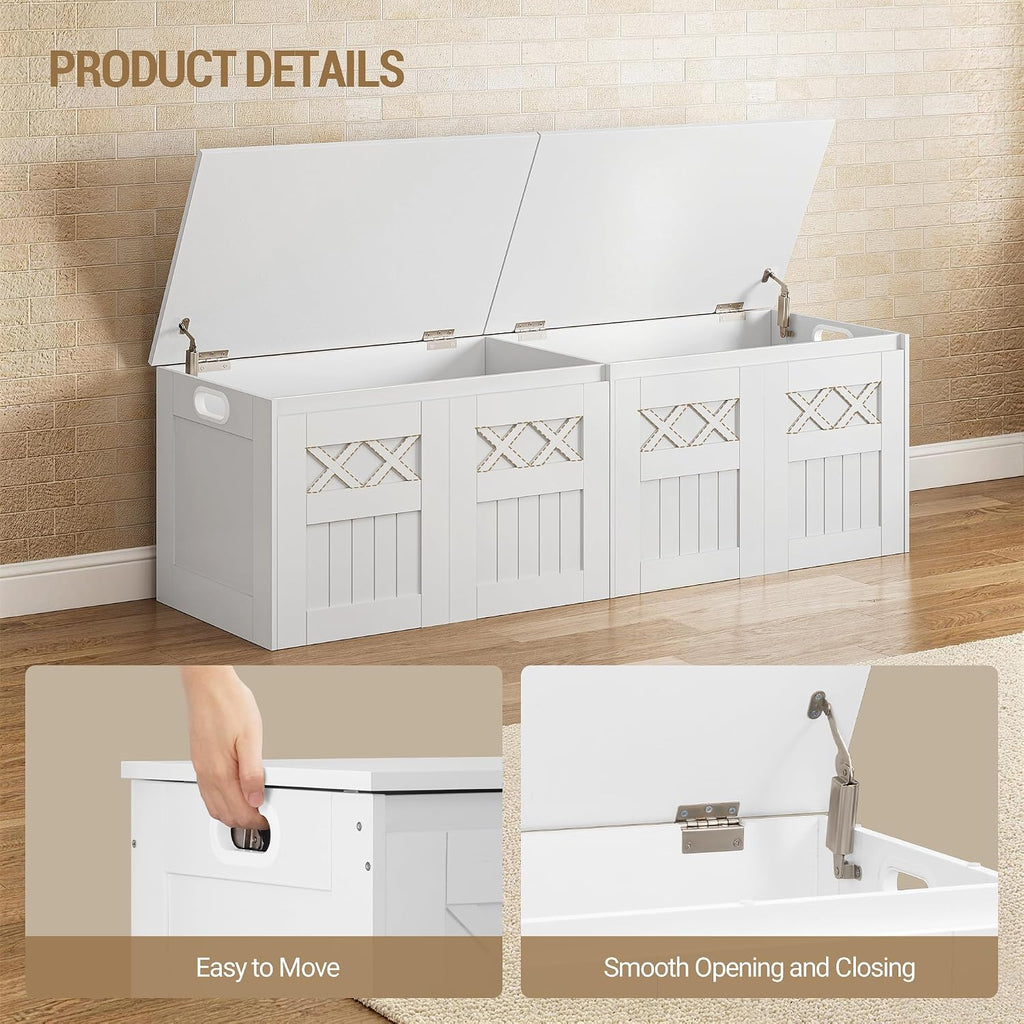 Hzuaneri 59" Modern Farmhouse Storage Chest and Bench | 70 Gal | 330lb Seat | Soft-Close Hinges | Pure White | Shoe and Blanket Storage for Bedroom, Living Room, Entryway | SB51503X