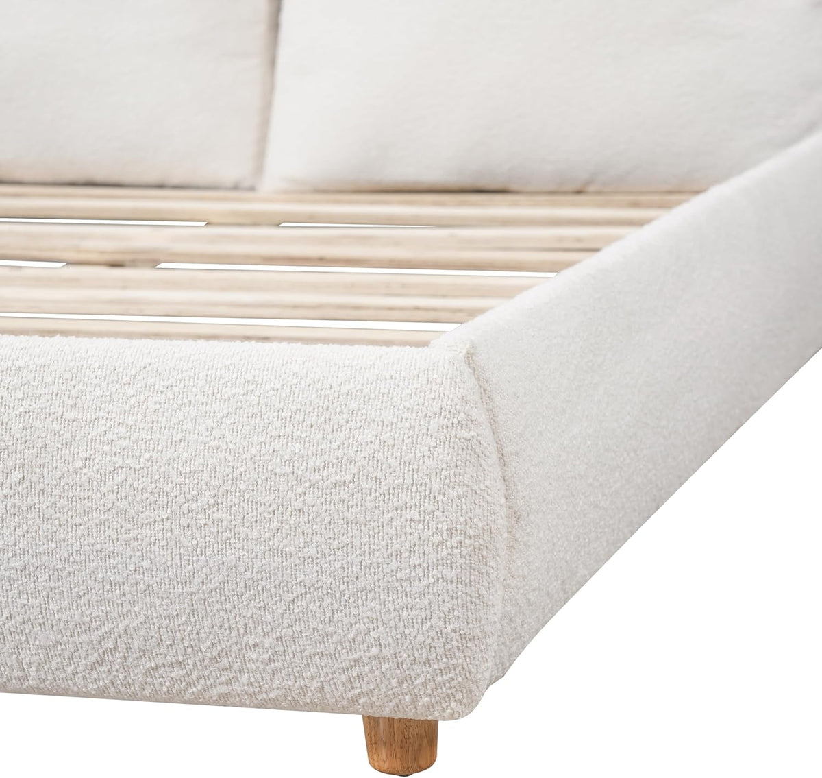 Merax King Boucle Platform Bed with 2 Removable Headboard Pillows, White