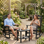 Outdoor Rocking Chairs Set of 2 with Outdoor Side Table, Oversized Ergonomic Front Porch Chairs Set of 2, Small Outdoor Table, All Weather Resistant Furniture for for Lawn, Garden, Patio, Deck